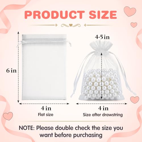 ANZNKU 50 Pack Organza Bags 4 x 6 inch Small Bags, Favor Bag, Sheer Mesh Bag, White Gift Pouches with Drawstring, Organza ...