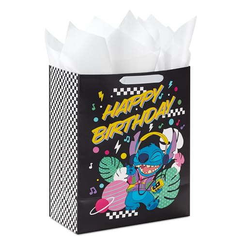 Hallmark Disney 13" Large Birthday Gift Bag with Tissue Paper (Lilo and Stitch) for Kids, Grandchildren, Friends