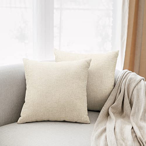 All Smiles Beige Linen Throw Pillow Covers 16x16 Set of 2 Neutral Khaki Decorative Farmhouse Décor Burlap Cushion Cases Ho...