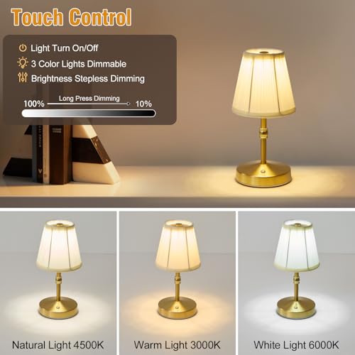 5w Led Cordless Mini Lamps,3000 mah Battery Operated Lamp,3 Color Temperature Dimmable Table Lamp,Gold Rechargeable Table ...