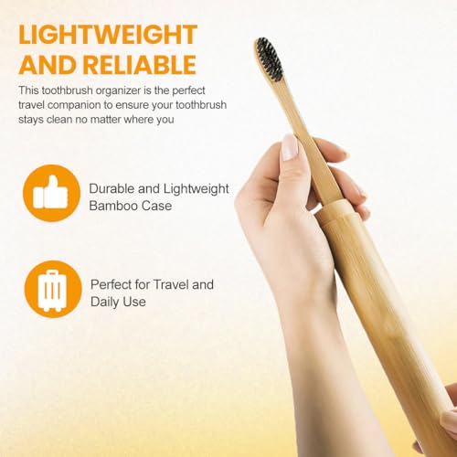 2 Pcs Natural Bamboo Toothbrush Storage Holder Empty Reusable Portable Toothbrush Case with Cover Personal Cleaning Tools ...
