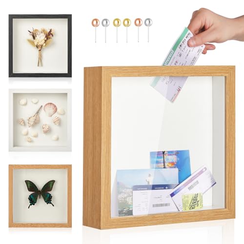 MUXIUNT Travel Adventure Challenge Archive Shadow Box Picture Frame with Slot,12x12 Travel Ticket Card Memory Box for Keep...