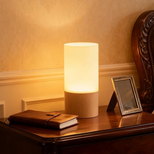 YIEONSHION Creative Wooden LED Desk Lamp, Dimmable Bedside Night Light for Bedroom, Warm Ambient Lighting Table Lamp, Mode...