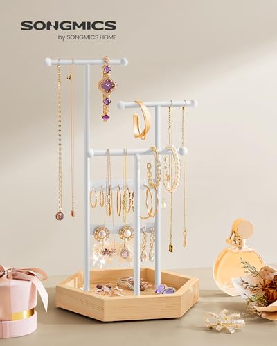 SONGMICS Jewelry Holder, Jewelry Organizer, 3 Tiers and 1 Tray, Jewelry Display Stand with Metal Frame, Necklace Earring B...