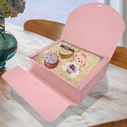BoShahai 10 PCS Gift Boxes with Lids, 10.6x7.8x3.1 Inch Kraft Paper Gift Box, pink with Ribbon, Bridesmaid Proposal Box fo...