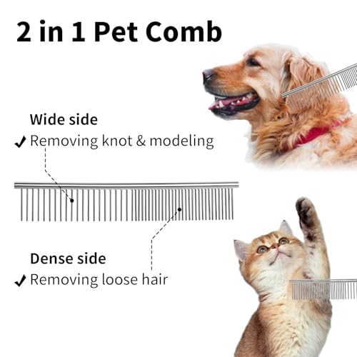Flezoo 2PCS Dog and Cat Brush, Stainless Steel Pets Grooming Comb Kit, Detangler Deshedding Brush, Metal Knots Hair Remove...