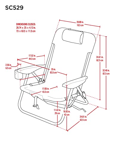 Rio Brands ASC529 4-Position Backpack Lace-Up Suspension Folding Beach Chair