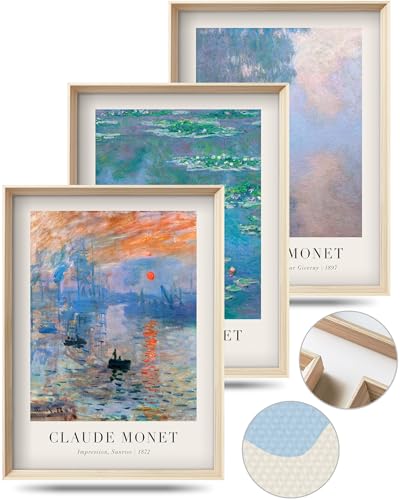 Framed Claude Monet Water Lilies Canvas Wall Art,Vintage Impressionist Botanical Painting,16x12IN High Framed Design Print...