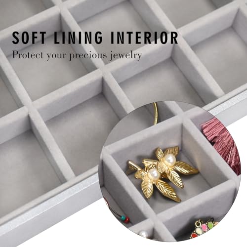 Siveit Jewelry Tray Organizer Box 48 Grid Jewelry Display Organizer Box with Transparent Lid Rings Earrings Necklaces Pend...