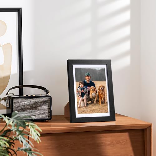 HappyHapi 4x6 Picture Frame Set of 5, Black Frames Display Photo 3.5x5 with Mat or 4x6 without, Gallery Wall Frame Set, Wa...