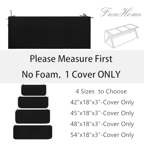 FUNHOME Outdoor Bench Cushion Cover 48 x18 x 3 inch,Water Resistant Cover with Zipper&Ties,Fade-Resistant Slipcover,Patio ...