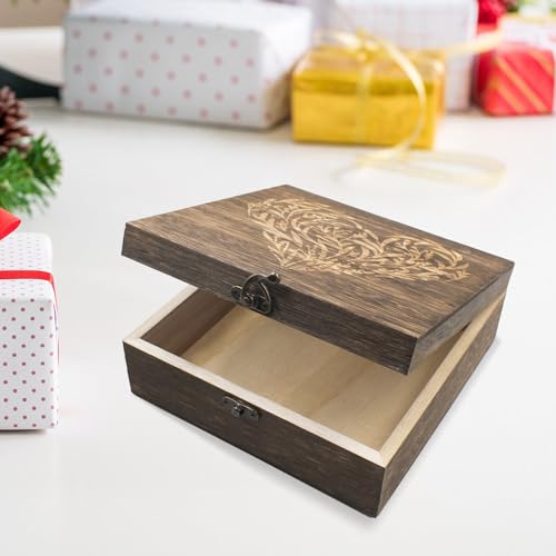 Wooden Memory Keepsake Boxes With Hinged Lids, Floral Heart Engraved Keepsake Boxes, Decorative Storage Box, Memory Box fo...