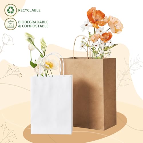 YEEHAW Brown Paper Bags with Handles Bulk 8"x4.5"x10.8" 100Pcs Gift Kraft Bags Medium Size, Brown Craft with Handles, Gift...