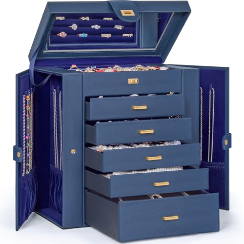 AKOZLIN Extra Large 6-Tier Jewelry Box Organizer Functional Huge, 5 Drawers Leather Jewelry Storage Case for Women Girls R...