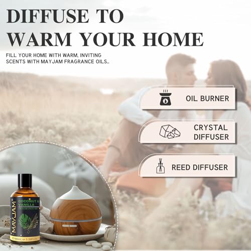 MAYJAM 100ML/3.38FL.OZ Coconut & Vanilla Fragrance Oils with Glass Dropper, Essential Oils for Diffusers for Home, Long La...