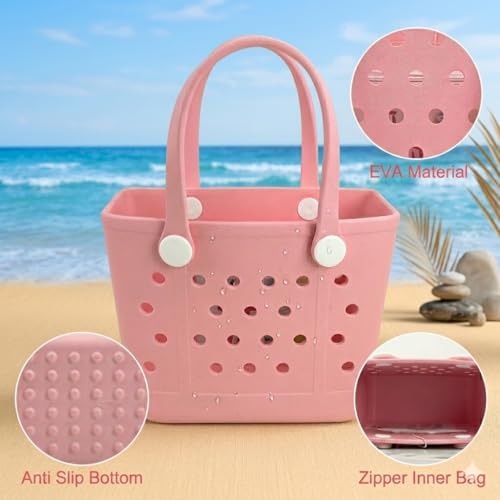 Juyeesm Small Rubber Beach Bags for Kids, Waterproof Sandproof Rubber Tote Bags Pool Bag for Travel, Boat, Sport