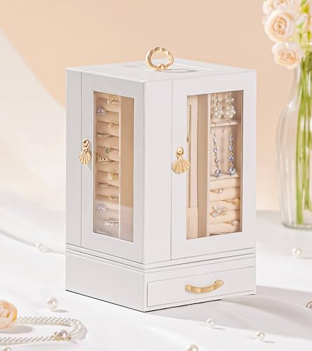 Enthralite Jewelry Box Large for Dresser: Women Necklace Ring Storage Organizer with Compartments - Elegant Earring Holder...
