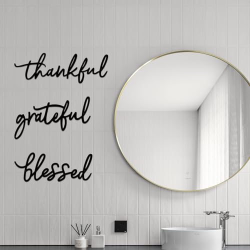 ESTART Thankful Grateful Blessed Letter Sign Metal Wall Decor, 3 Piece Black Letters Wall Art for Bathroom Bedroom Metal W...