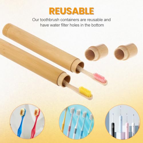 2 Pcs Natural Bamboo Toothbrush Storage Holder Empty Reusable Portable Toothbrush Case with Cover Personal Cleaning Tools ...