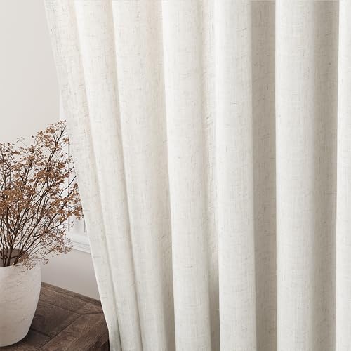 Cream Linen Back Tab Curtains 84 Inch Length for Living Room 2 Panel Set Neutral Modern Farmhouse Window Privacy Semi Shee...