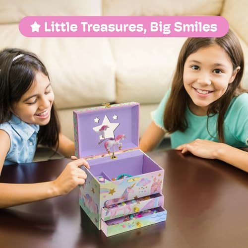 Jewelkeeper Enchanting Unicorn Musical Jewelry Box for Girls - Sparkling Rainbow Design Music Box with 2 Pullout Drawers t...