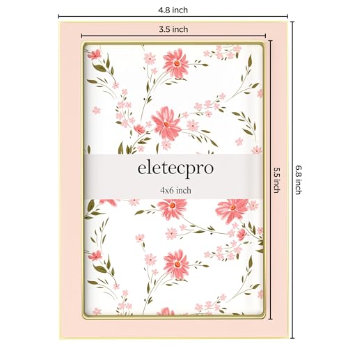 eletecpro 4x6 Enamel Picture Frame with Real Glass Cover, 1 Pack Pink Photo Frame with Gold Metal Edge, Horizontal and Ver...