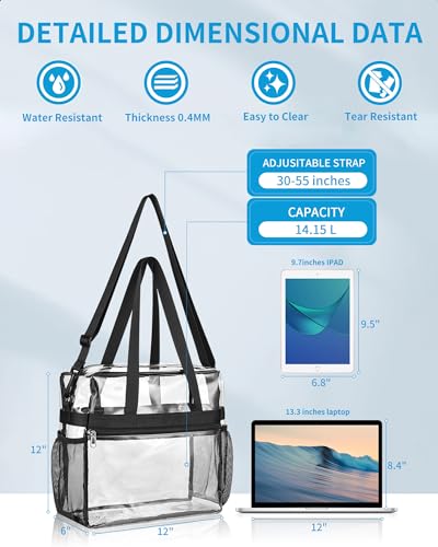 Paxiland Clear Bag for Stadium Events, 12x6x12 inches Tote Bag with Detachable Reinforced Strap for Sports Concert and Work