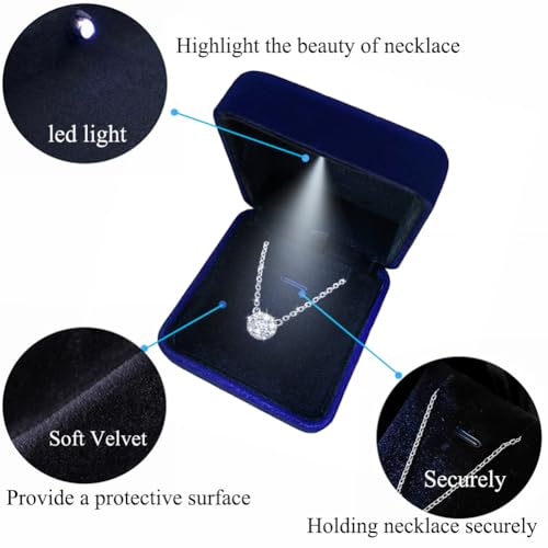GBYAN Pendant Necklace Box with LED Light, Necklace Gift Box Velvet Jewelry Display Case for Proposal Engagement Wedding a...