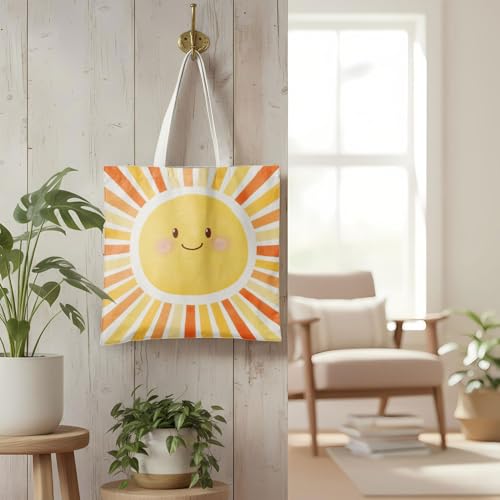 YRDBGHZDF Boho Sun Sunshine Tote Bag, Colorful Canvas Tote Bags, Reusable Grocery Shopping Bag