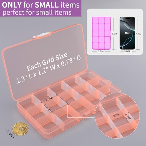 Opret 15 Girds Bead Organizer(4 Pack), Earring Organizer Box, SMALL Plastic Containers with Adjustable Dividers for Crafts...