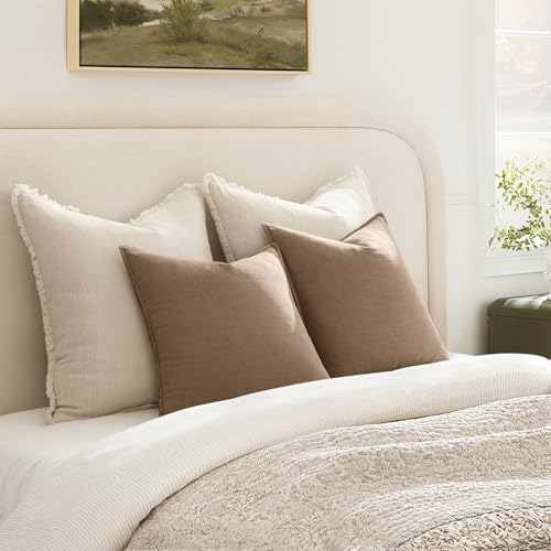 ANRODUO Pack of 2 Decorative Linen Pillow Covers Coco Brown Neutral Farmhouse Boho Soild Cushion Case Soft Accent Pillowca...