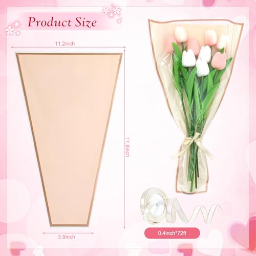 Wzifyf 50 PACK Flower Bags for Bouquets Flower Bouquet Holders Rose Gold Floral Wrapping Paper flower Sleeves Build Your O...