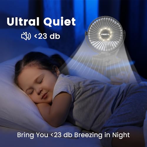 Portable Clip on Fan 65 Working Hours, Camping Fans with LED Lights & Hook, 12000 Capacity Battery Operated Fan with Clam...