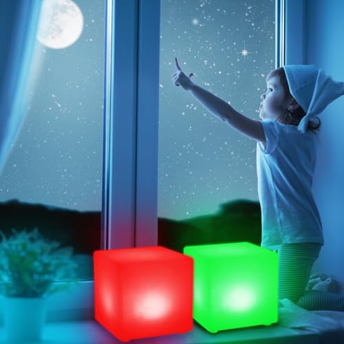 Frienda 2 Pcs 4 Inch Light up Cubes Cool Cosmic Cube Lights 16 Colors LED Mood Lamp Waterproof LED Light Cube for Nursery ...