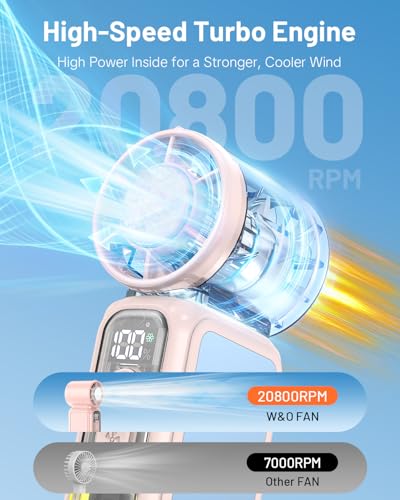 W & O Portable Handheld Fan with Semiconductor Cooling,Speed (1-199) Personal Turbo Mini Fan 4300mAh Rechargeable,Powerful...