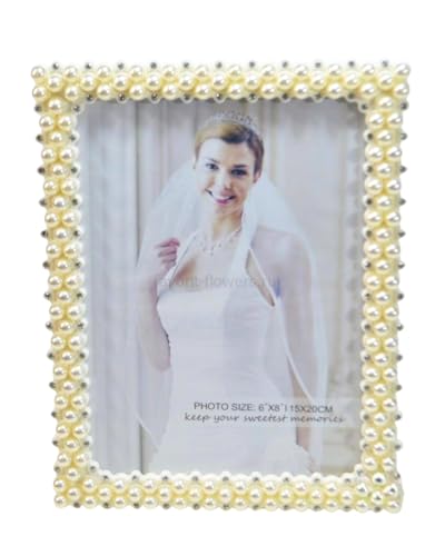 Elegant Pearl-Embellished Picture Frame, 6x8 Inches, Decorative Beaded Border for Wedding, romantic, family Photos
