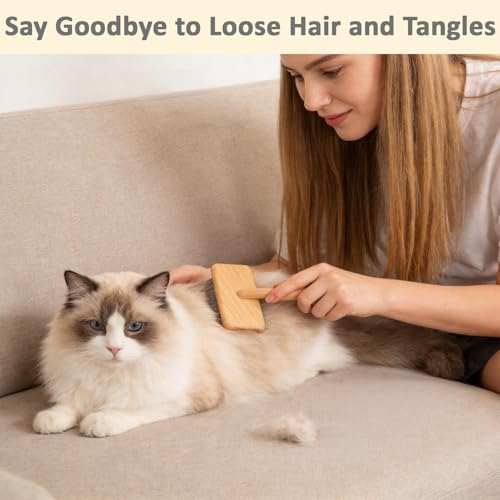 Slicker Brush for Dogs and Cats, Grooming Brush for Long & Short Hair Pets, Gentle Coated Bristles for Shedding, Mats & Ta...