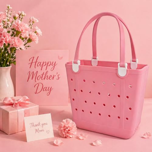 Juyeesm Medium Beach Bag, Waterproof Rubber Beach Bag, Washable Open Tote Bag Durable Tote Travel Bags for Outdoor Sport