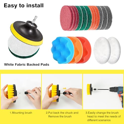 ETOUPA 30 Piece Drill Brush Attachments Set, Scrub Pads & Sponge & Wire Brush for Drill, Power Scrubber Brush with Extend ...