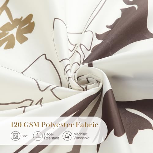 DS BATH Floral Fabric Shower Curtains for Bathroom, Cream Beige Brown Tan Flower Shower Curtain, Waterproof Washable Decor...