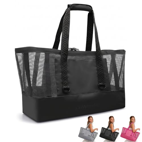 OnWander Large Mesh Beach Tote Bag - 50L Pool Bags with 2 Inner Zipper Waterproof Pockets for Swim Toys Towels Travel
