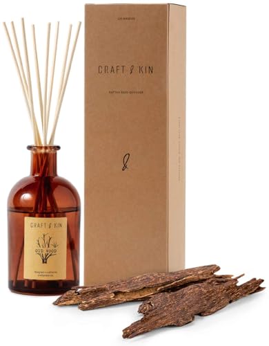 Craft & Kin Oud Wood Diffuser Reed Diffuser | All Natural Essential Oil & 8 Rattan Scent Sticks | Reed Diffusers for Home,...