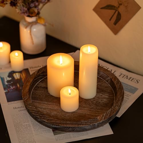Hanobe Candle Plate Holder Tray: Round Wood Decorative Candle Plate - Rustic Farmhouse CoffeeTable Decor - Tealight Pillar...