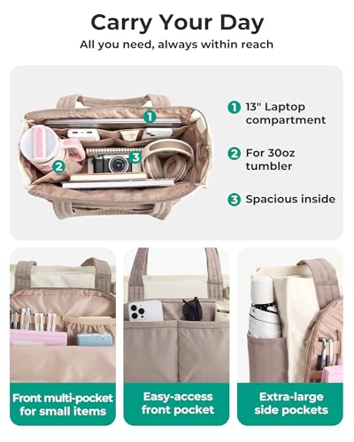 BAGSMART Tote Bag for Women Work, Puffy Travel Tote Handbag Gift for Teacher & Nurse | Medium-13" laptop, w/ 30oz cup hold...
