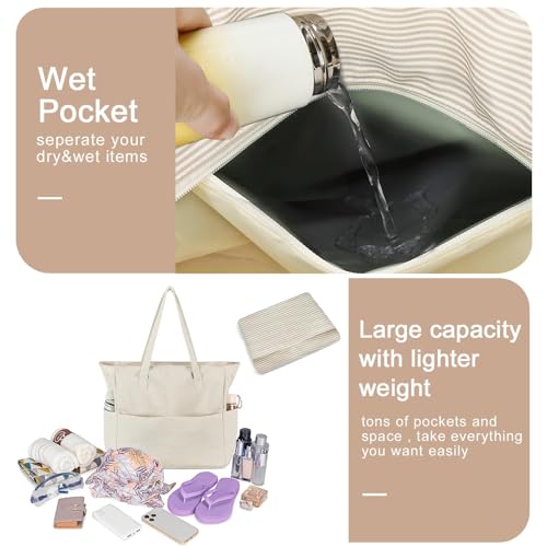 Bluboon Waterproof Beach Tote Pool Bags for Women Ladies Extra Large Carry On Bag With Wet Compartment for Weekender Travel