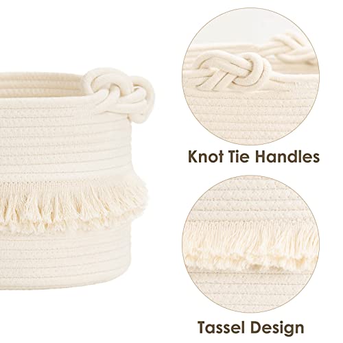 CherryNow Small Woven Storage Baskets, 9.5'' x 7'' inches Cotton Rope Decorative Hamper for Diaper, Blankets, Magazine and...