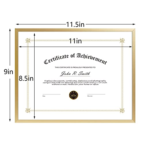 Golden State Art, 8.5x11 Aluminum Certificate Frame, Metal Diploma Frames for 8.5 x 11 Documents, Real Glass Front with Ea...