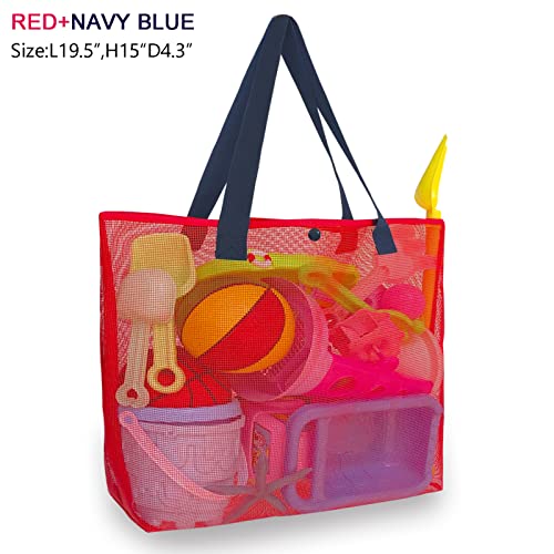 hsmyank 2Pack Large lightweight Simple Mesh Beach Tote Bag With snap Button Reusable Pool Bag for Outdoor Travel Shopping Gym