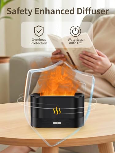 Flame Essential Oil Diffuser, 180ml Aromatherapy Diffuser with 7-Color LED Lights, Auto Shut-Off, Ultrasonic Cool Mist Hum...