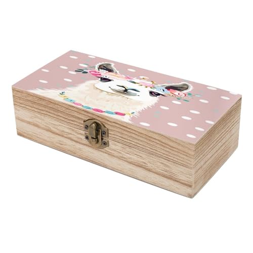 Ntyfur Alpaca Llama with Floral Crown Jewelry Box Wooden Rustic Keepsake Organizer with Front Clasp for Jewelry, Crafts & ...